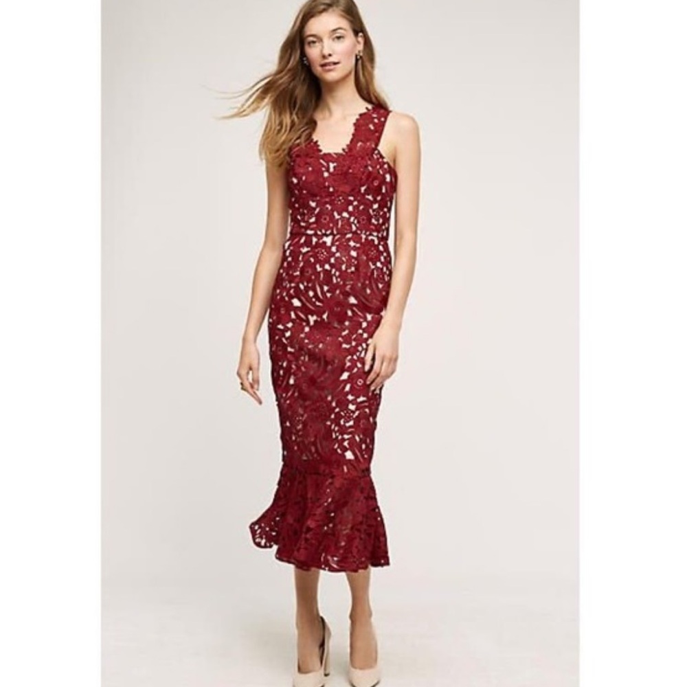 Shoshanna Midnight Burgundy Lace Midi Dress size 0